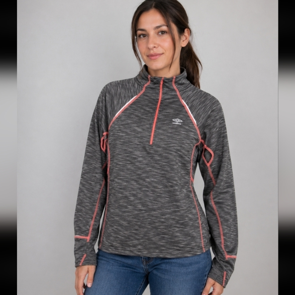 UMBRO gray coral  thumb hole 1/4 zip fleece lined